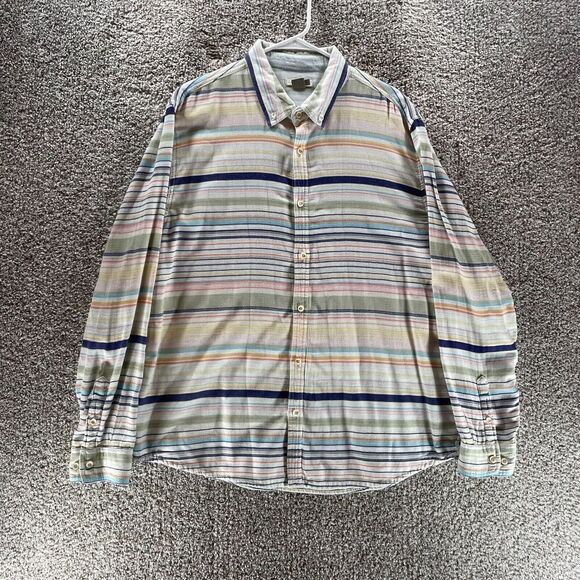Carbon 2 Cobalt Shirt Adult Large Striped Cotton Button Up Preppy Casual Mens - Picture 1 of 11